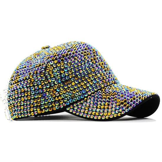 Hot Selling Rhinestone Women Baseball Hat Blue River CZ Diamond See Shell Plain Outdoor Sport Cap