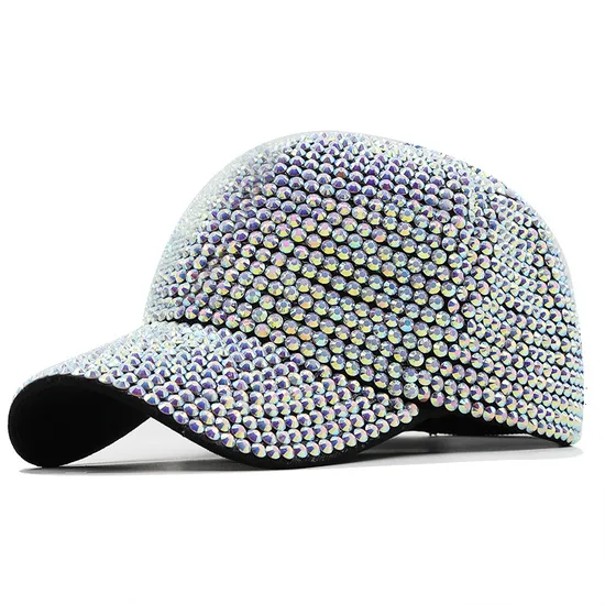 Hot Selling Rhinestone Women Baseball Hat Blue River CZ Diamond See Shell Plain Outdoor Sport Cap