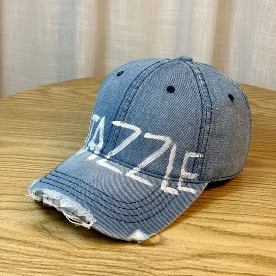 New Adjustable Cotton Washed Denim Hat Distressed Printed Logo Outdoor Baseball Cap Unisex