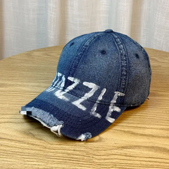 New Adjustable Cotton Washed Denim Hat Distressed Printed Logo Outdoor Baseball Cap Unisex