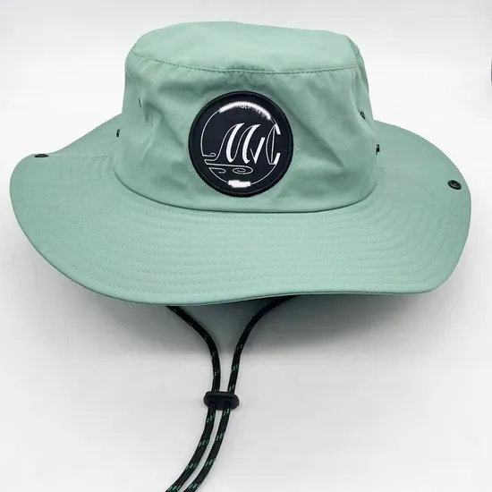 Outdoor Quick Dry Waterproof Sunshade Color Green Fishing Hat Flat Top Wide Brim Fisherman Bucket Hat with Rope