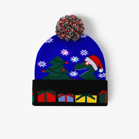 POM POM Cuffed Beenies Hat Adults Kids LED Hat