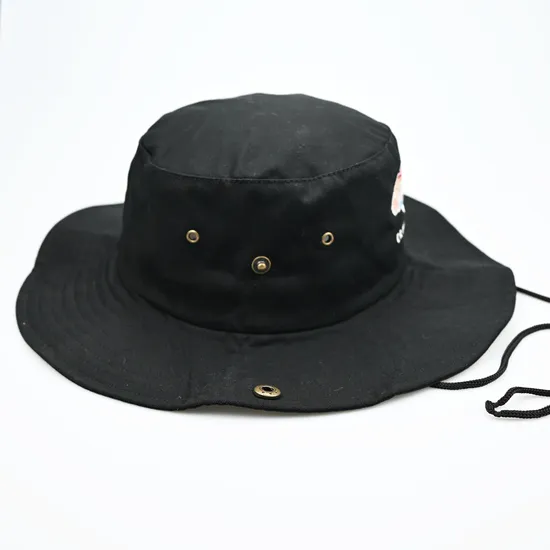 Wholesale Unisex Custom Embroidery Fish Cotton Black Fisherman Adults Bucket Hat