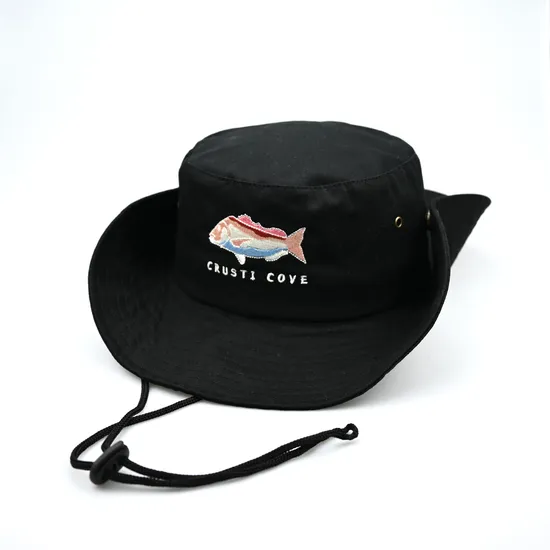 Wholesale Unisex Custom Embroidery Fish Cotton Black Fisherman Adults Bucket Hat