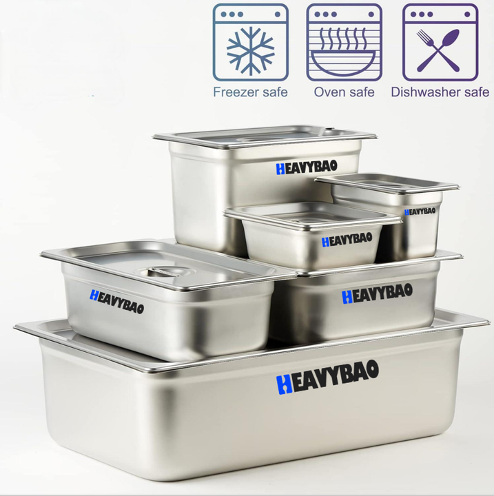 Heavybao Commercial Stainless Steel GN Pan for Buffet Anti-Jam Steam Table Pan for Hotel Restaurant Canteen