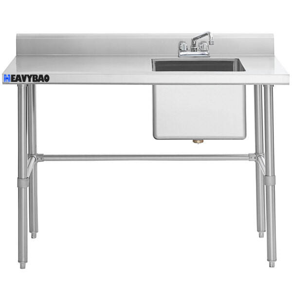 Heavybao Commercial Stainless Steel Work Table with Sink Kitchen Catering Bench Stainless Steel Table ODM Manufacturing