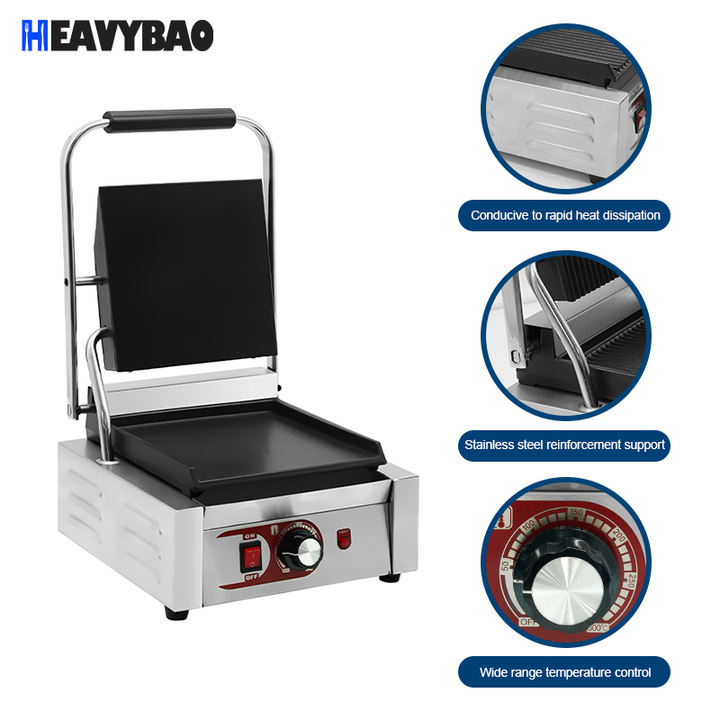 Heavybao Commercial Use Kitchen Equipment Stainless Steel Electric Panini Sandwich Press Maker Grill Contact Grill Affordable Wholesale