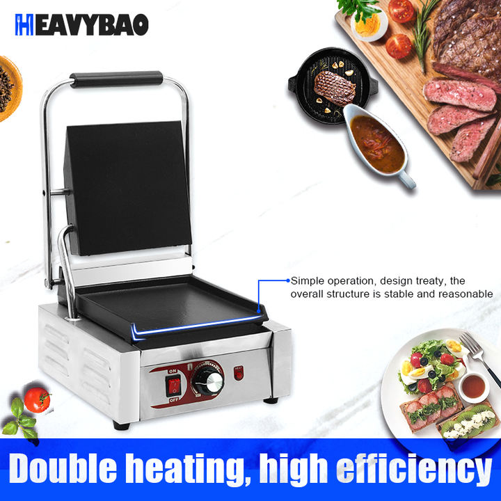 Heavybao Commercial Use Kitchen Equipment Stainless Steel Electric Panini Sandwich Press Maker Grill Contact Grill Affordable Wholesale