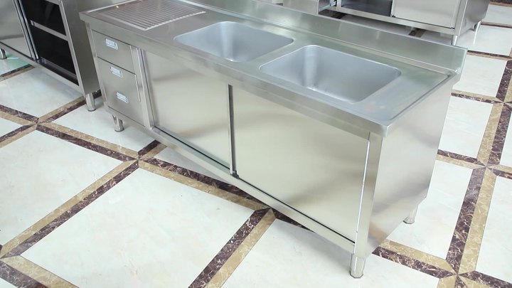 Heavybao Commercial Used Stainless Steel Kitchen Sinks Bench Worktable Stainless Steel Double Bowl Sink Bench for Sale Wholesale Distribution Center B2B