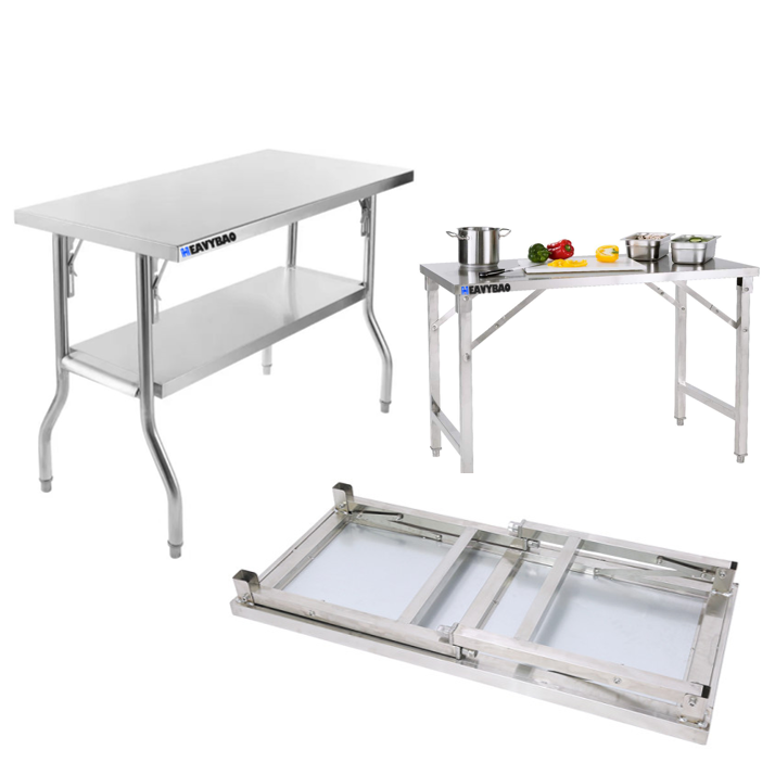 Heavybao Custom Stainless Steel Corrosion Resistant Foldable Work Table Industrial Portable Kitchen Folding Work Table Export-Oriented Factory