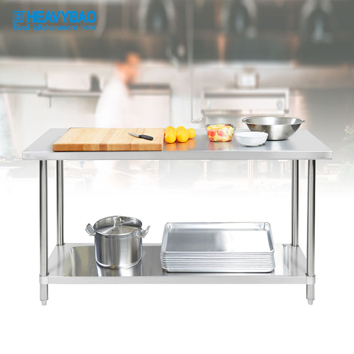 Heavybao Customized Mobile Commercial Kitchen Stainless Steel Food Prep Work Table Catering Equipment Restaurant Working Tables Bulk Manufacturing