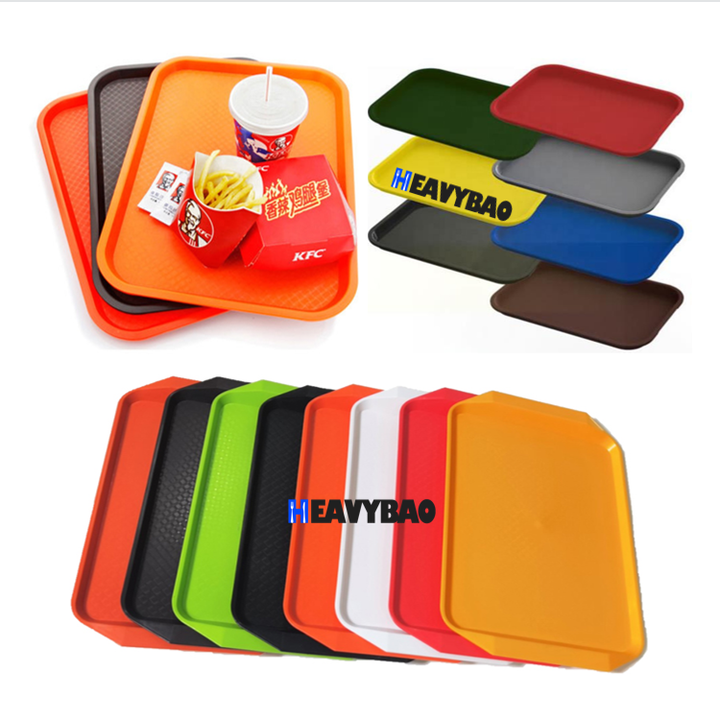 Heavybao Different Color Non-slip Rectangular Plastic Fast Food Snacks Serving Trays For Restaurant