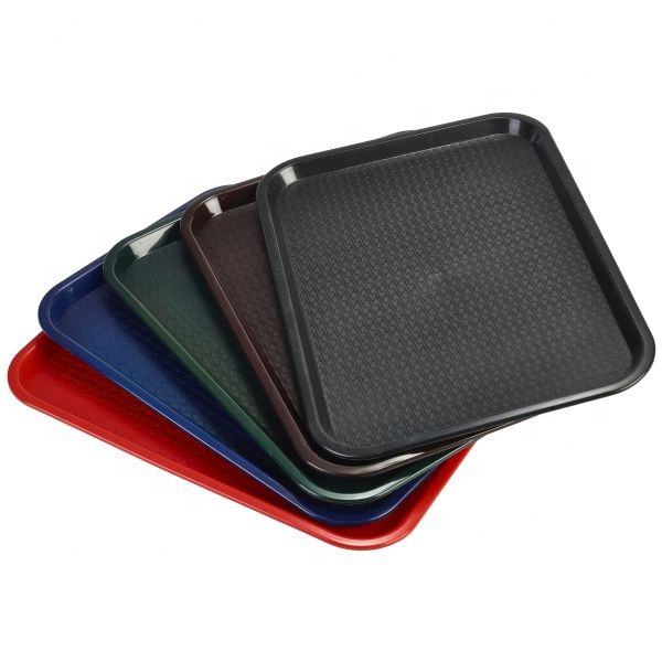 Heavybao Different Color Non-slip Rectangular Plastic Fast Food Snacks Serving Trays For Restaurant