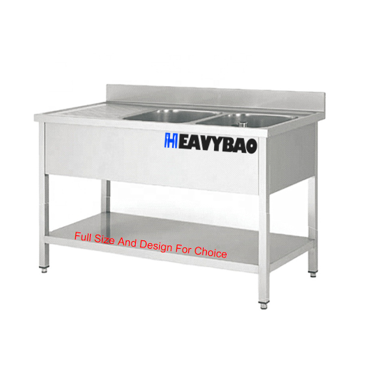 Heavybao Double Bowl Commercial Kitchen Sink Stainless Steel Triple Bowl Washing Sink With Bench For Catering