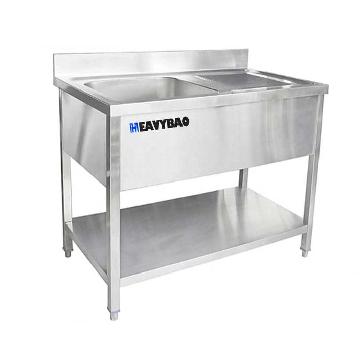 Heavybao Double Bowls Industrial restaurant commercial stainless steel kitchen Sink With Back Splash