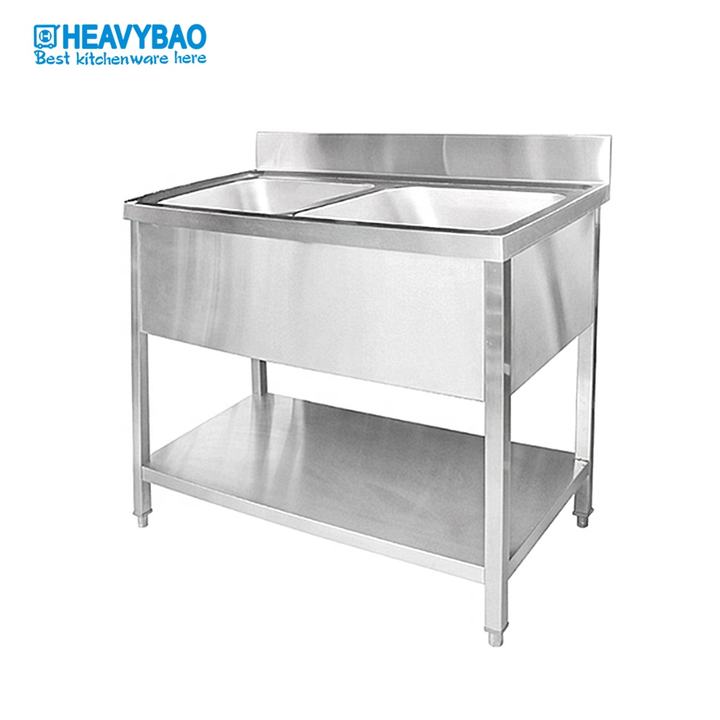 Heavybao Double Bowls Industrial restaurant commercial stainless steel kitchen Sink  With Back Splash