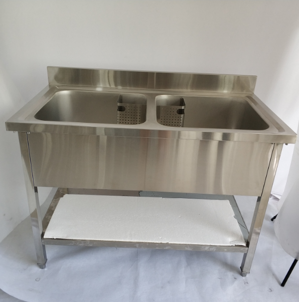 Heavybao Double Bowls Industrial restaurant commercial stainless steel kitchen Sink  With Back Splash