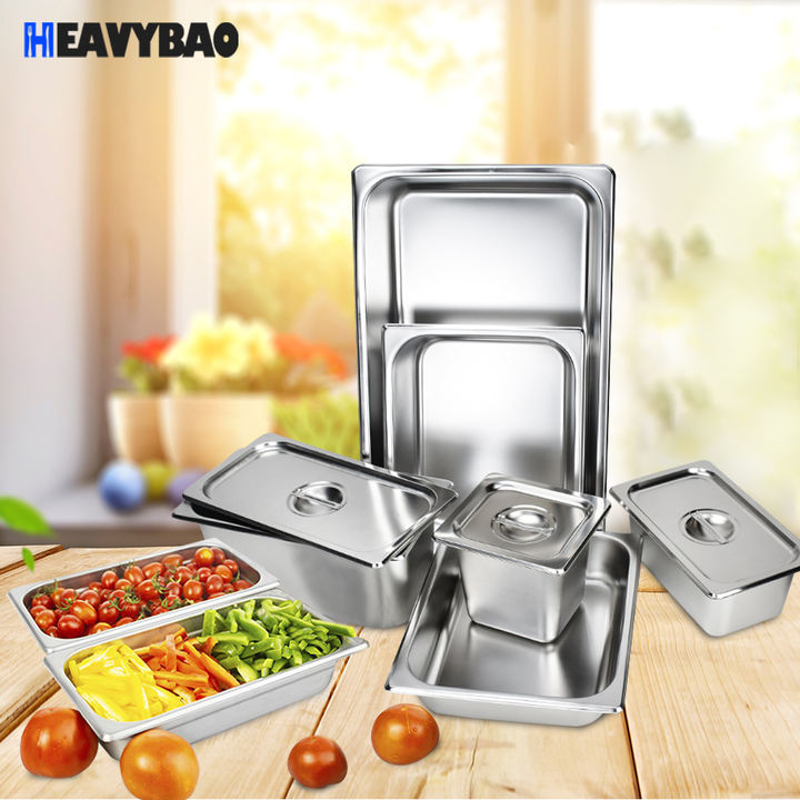 Heavybao Durable Stainless Steel 1/4 Gastronorm Container Food Tray Pan Hotel & Restaurant Buffet Metal Food Box GN PAN