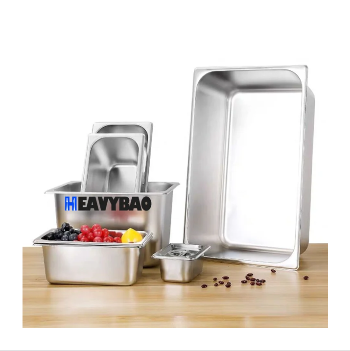 Heavybao Durable Stainless Steel 1/4 Gastronorm Container Food Tray Pan Hotel & Restaurant Buffet Metal Food Box GN PAN