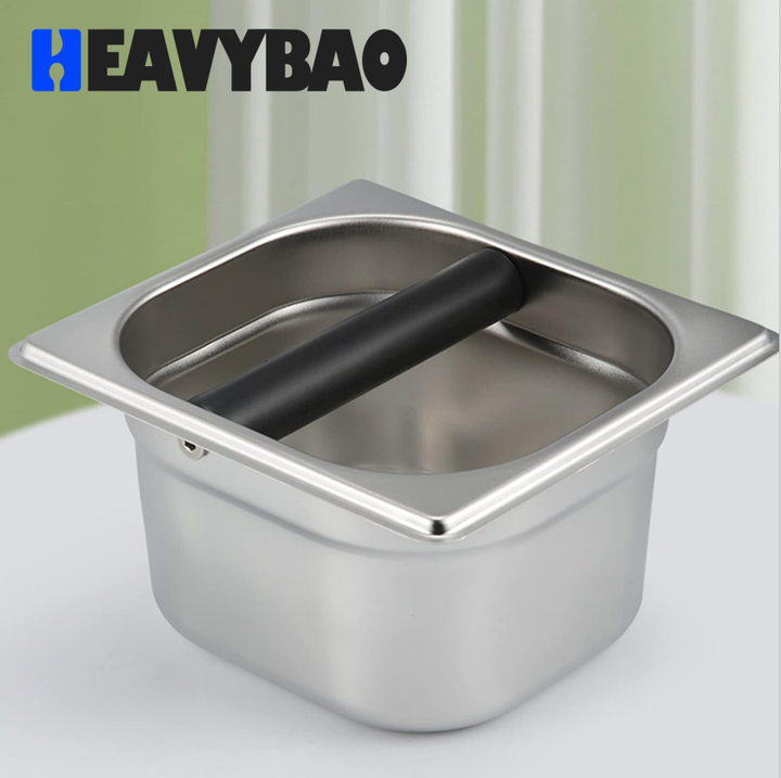 Heavybao Durable Wood Edge New Style Stainless Steel Coffee Residue Slag Pot Knock Box 1/6 GN Pan