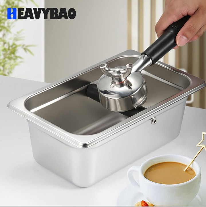 Heavybao Durable Wood Edge New Style Stainless Steel Coffee Residue Slag Pot Knock Box 1/6 GN Pan