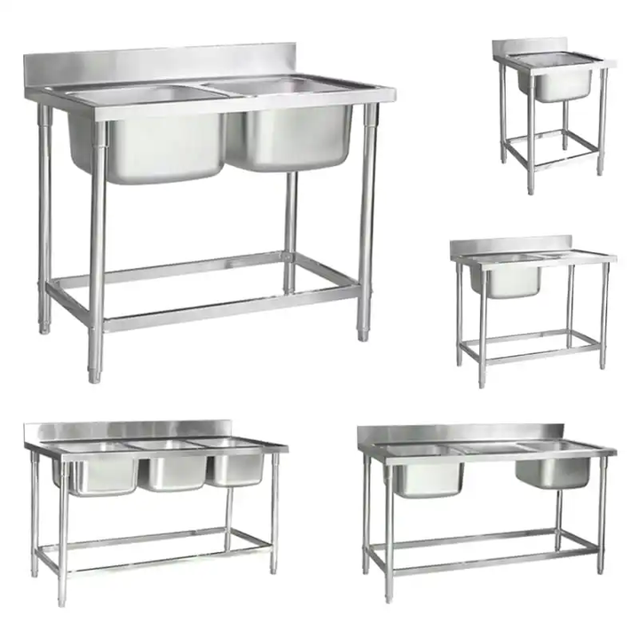 Heavybao Factory Outlet Kitchen Equipment Commercial Work Table Stainless Steel Fish Cleaning Table With Sink