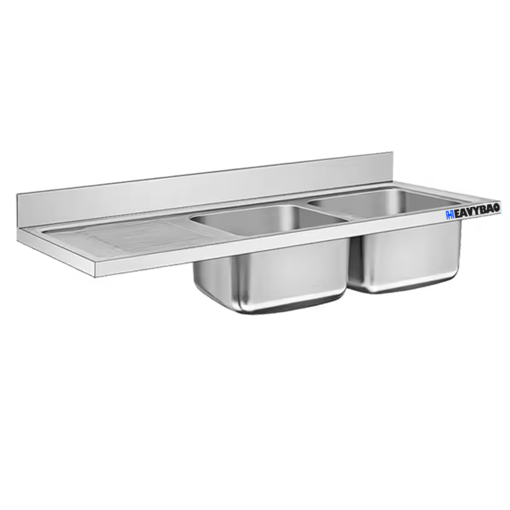 Heavybao Factory Price Assembly Commercial Stainless Steel Single Sink With Drainboard Table Counter Top Single Sink Manufacture Supplier Wholesale Production