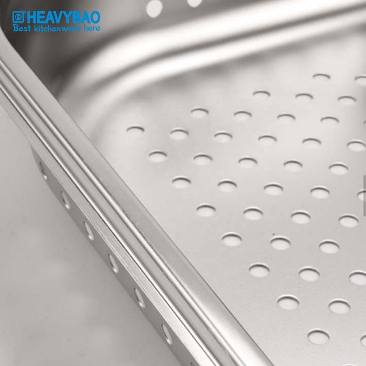 Heavybao Full Size 1/1 High Quality Stainless Steel Standard Perforated GN Pan For Kitchen Tool