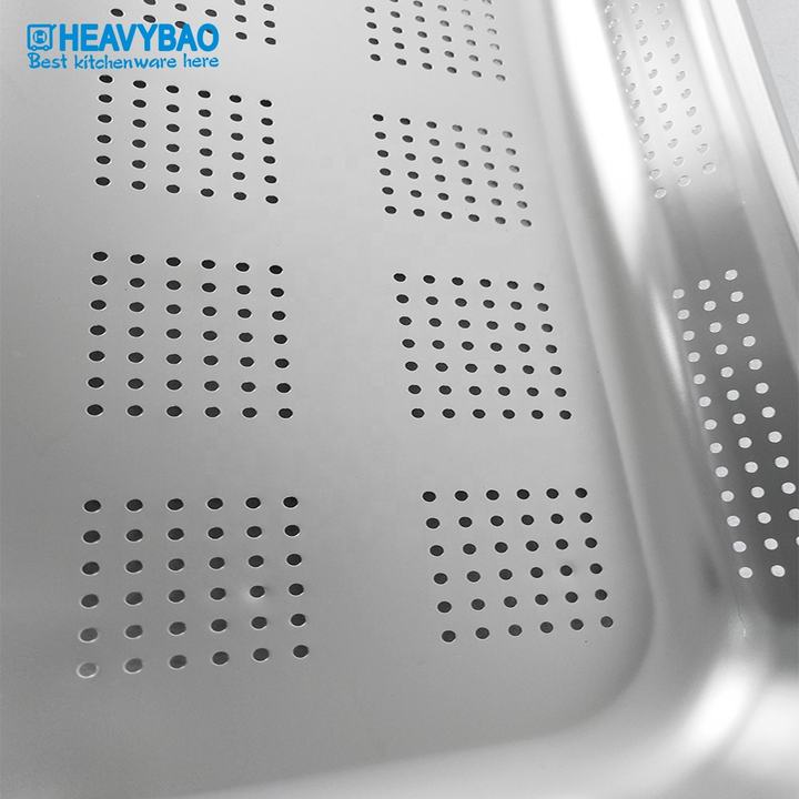 Heavybao Full Size 1/1 High Quality Stainless Steel Standard Perforated GN Pan For Kitchen Tool