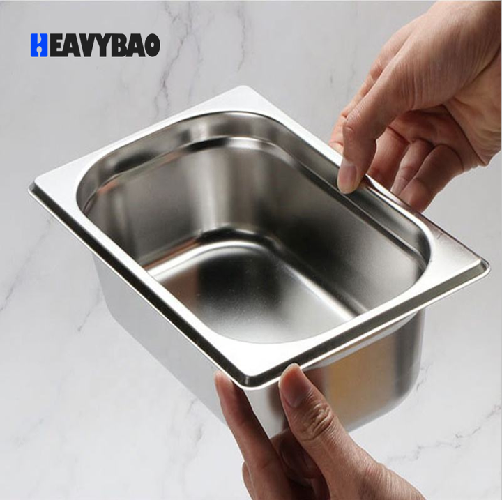 Heavybao Full-Size Stainless Steel Commercial Steamer Pan Hotel Restaurant Catering Storage Food Trays Quality Metal Kitchenware Trade Factory Direct