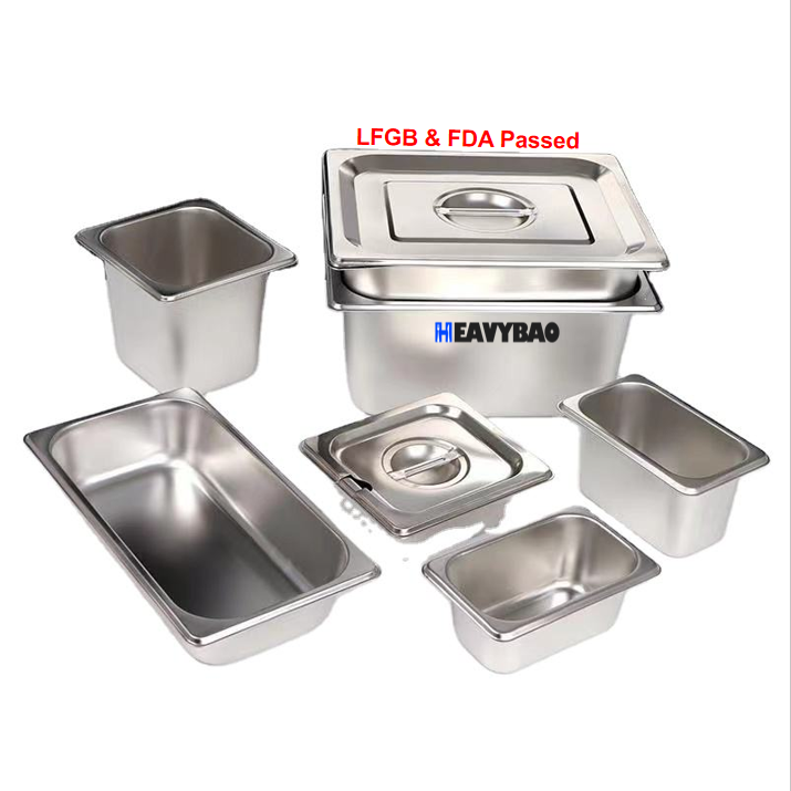 Heavybao Full Sizes Gastronorm Food Container Drain Pan Stainless Steel Steam Table Pan 1/1 GN Pans OEM Wholesale Outlet