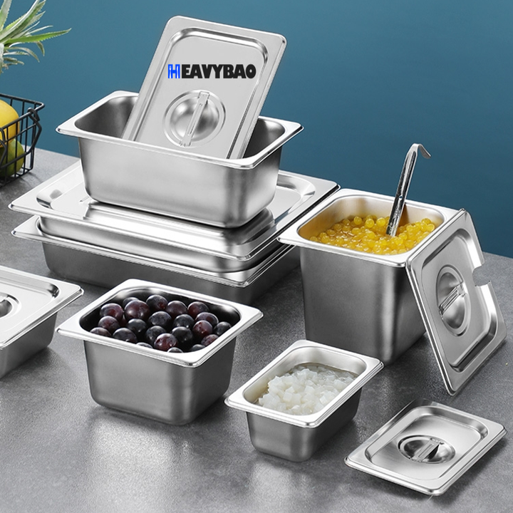 Heavybao Full Sizes Gastronorm Food Container Drain Pan Stainless Steel Steam Table Pan 1/1 GN Pans OEM Wholesale Outlet