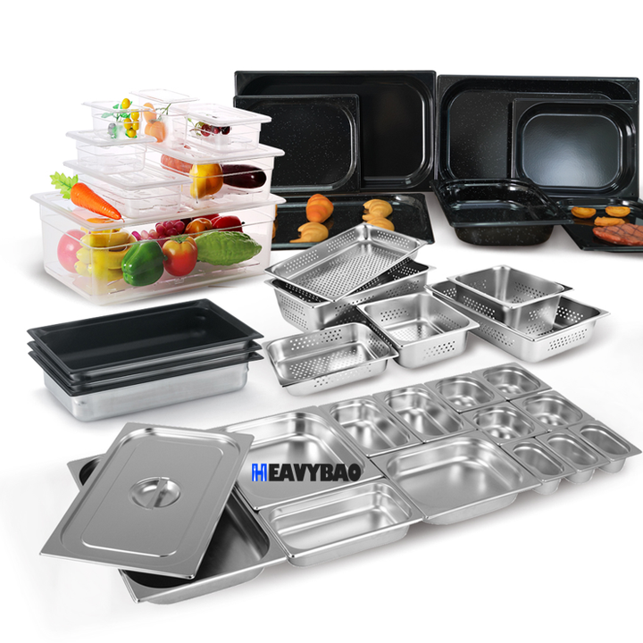Heavybao Full Sizes Gastronorm Food Container Drain Pan Stainless Steel Steam Table Pan 1/1 GN Pans OEM Wholesale Outlet