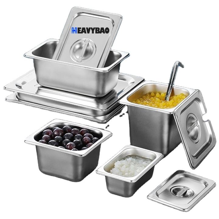 Heavybao Full Sizes Gastronorm Food Container Drain Pan Stainless Steel Steam Table Pan 1/1 GN Pans OEM Wholesale Outlet