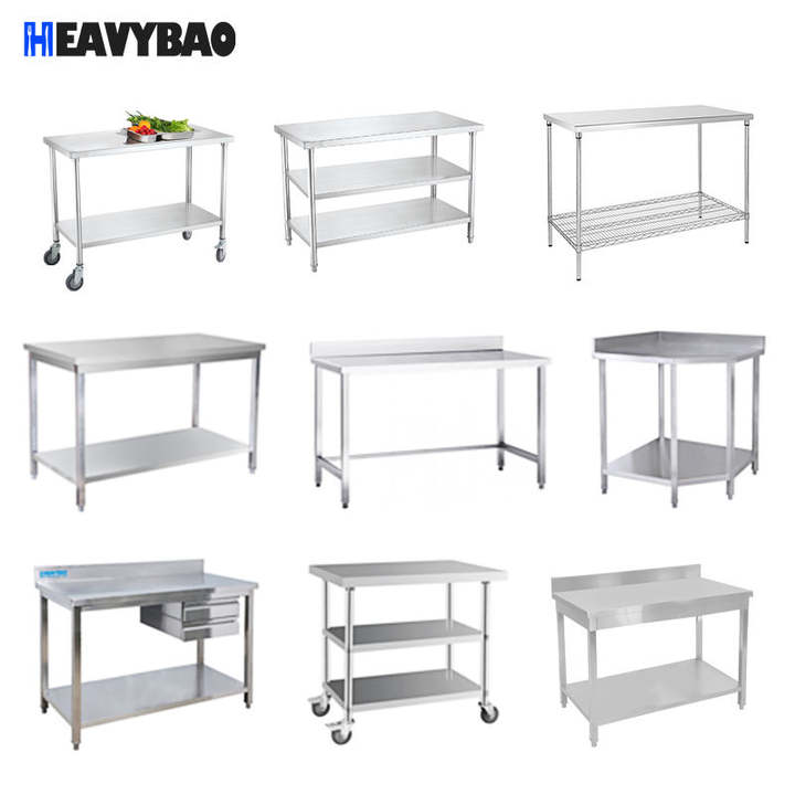 Heavybao Hot Quality Knocked-down Kitchen Commercial High Top Inox Table Heavy Duty Work Table For Kitchen