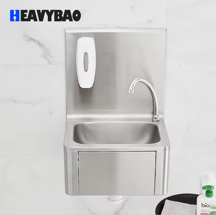 Heavybao Hotel Commercial Wash Sink Hospital Hand Washing Basin Knee Operated Sink Stainless Steel Industrial Utility