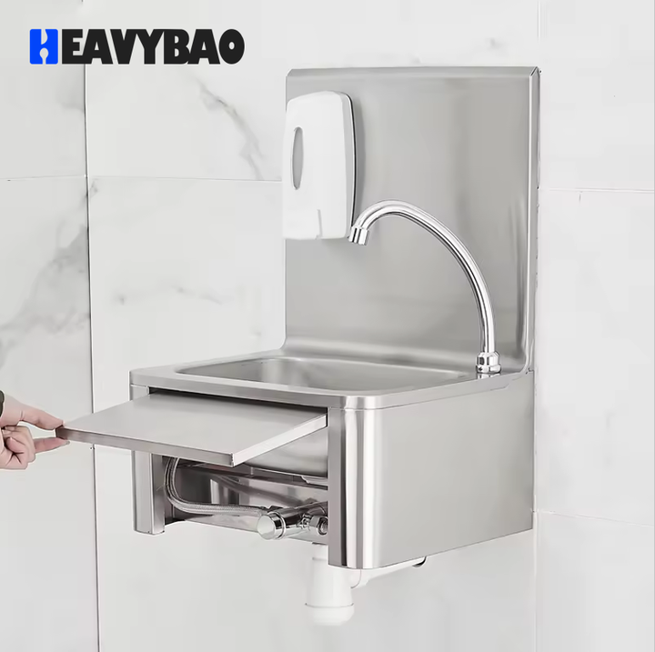 Heavybao Hotel Commercial Wash Sink Hospital Hand Washing Basin Knee Operated Sink Stainless Steel Industrial Utility