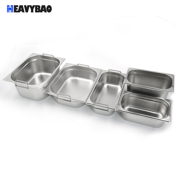 Heavybao Hotel Kitchen Equipment Stainless Steel Gastronorm Containers Handle Catering Food Pans Standard GN Pan