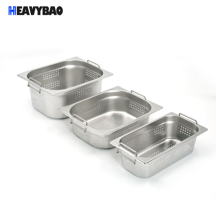 Heavybao Hotel Kitchen Equipment Stainless Steel Gastronorm Containers Handle Catering Food Pans Standard GN Pan