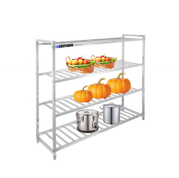 Heavybao Hotel Kitchen Stainless Steel Square Ladder Type Storage Rack Heavy Duty Work Bench Used Food Rack Shelf