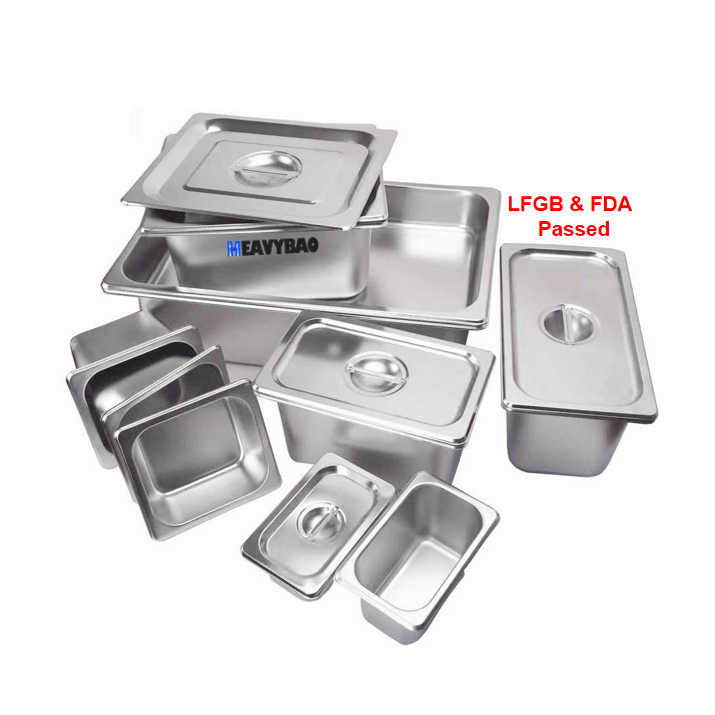 Heavybao Hotel Restaurant America Food Pans Gastronorm Food Containers Pan Service Buffet de acero inoxidable GN Pans Set