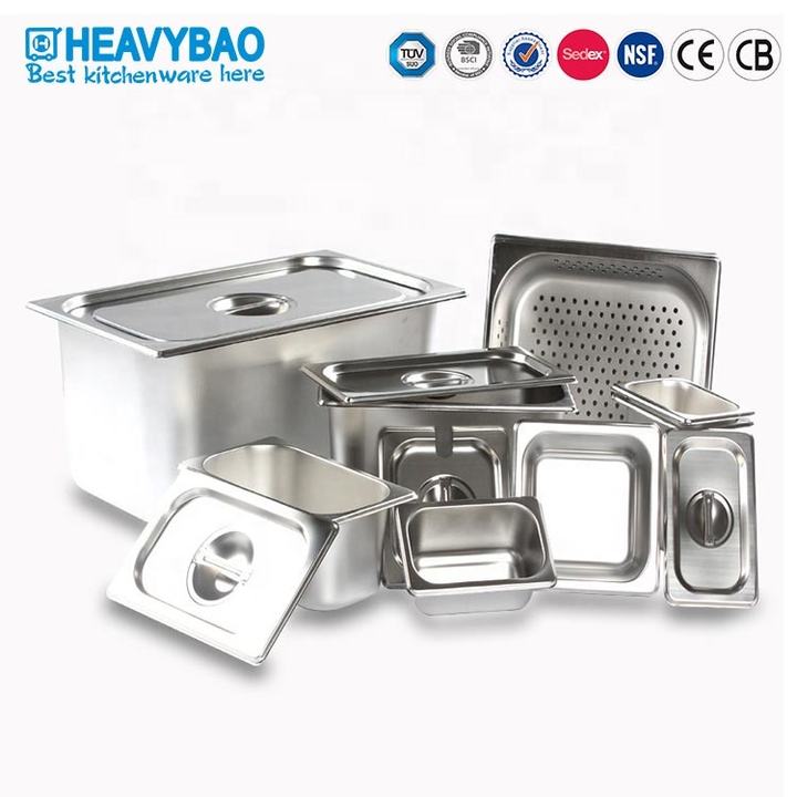 Heavybao Hotel Restaurant America Food Pans Gastronorm Food Containers Pan Service Buffet de acero inoxidable GN Pans Set