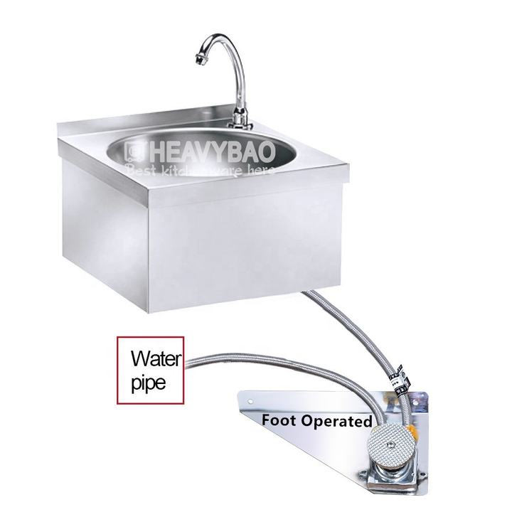 Heavybao Hotel School Hand Free Touchless Kitchen Sink Stainless Steel Foot Operated Wash Basin Direct Supplier Pricing