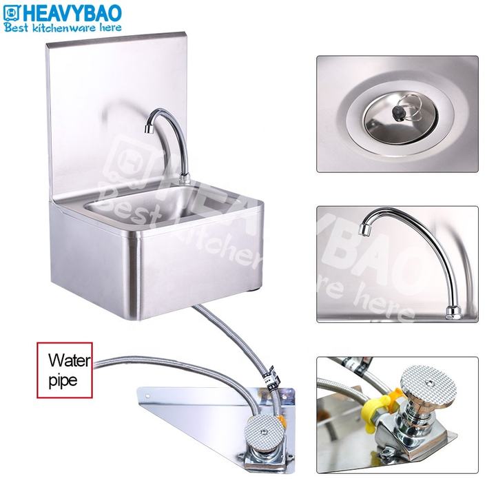 Heavybao Hotel School Hand Free Touchless Kitchen Sink Stainless Steel Foot Operated Wash Basin Direct Supplier Pricing