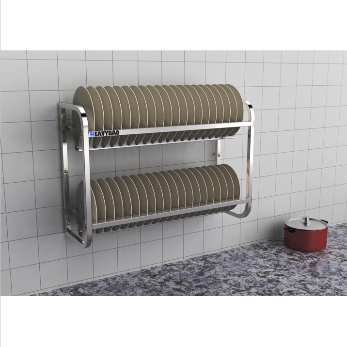 Heavybao Hotel Stainless Steel Kitchen Dish Drainer Wall Mounted Hanging Shelf Storage Plates Rack