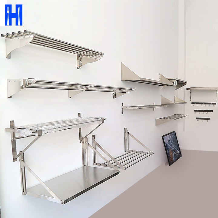 Heavybao Hotel Stainless Steel Kitchen Dish Drainer Wall Mounted Hanging Shelf Storage Plates Rack