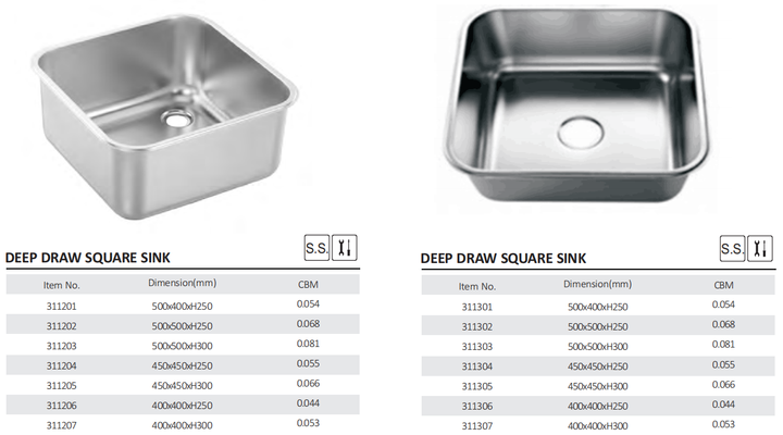 Heavybao Household Using High quality Stainless Steel deep draw under mounted Square kitchen sink