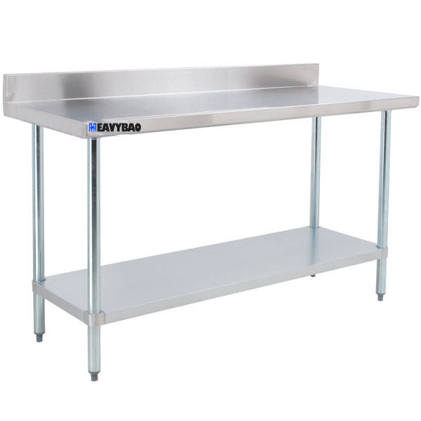 Heavybao Industrial Kitchen Stainless Steel Commercial Work Table with Backsplash and Galvanized Undershelf