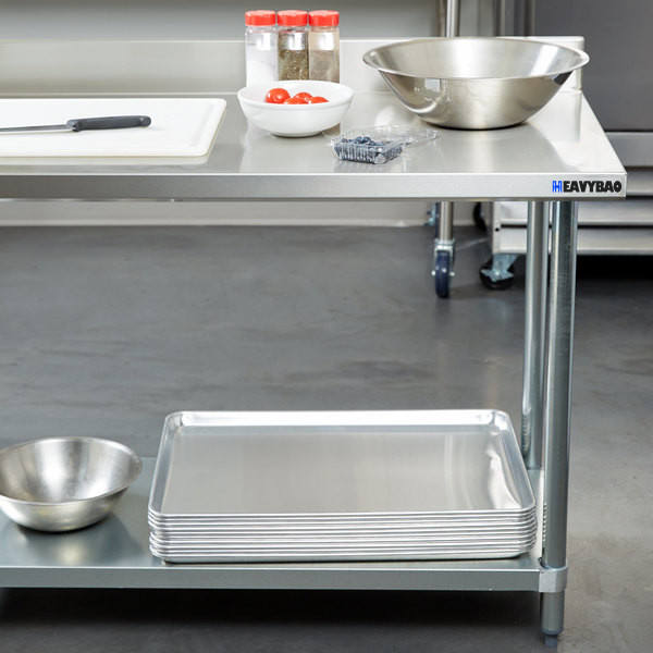 Heavybao Industrial Kitchen Stainless Steel Commercial Work Table with Backsplash and Galvanized Undershelf