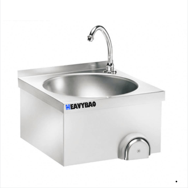 Heavybao Industrial Kitchen Stainless Steel Knee Operated Wash Basin Wall Hanging Hand Sink For Public Places